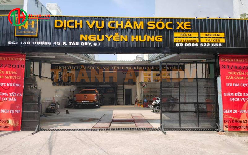 Bảng hiệu mica chữ nổi dịch vụ chăm sóc xe Nguyễn Hưng